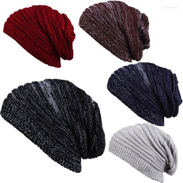 Berets Unisex Wollstrickmützen Herbst und Winter Männer Frauen Lange Stapelmütze Mützen Erwachsene Damen Warmflor Ohrkappe