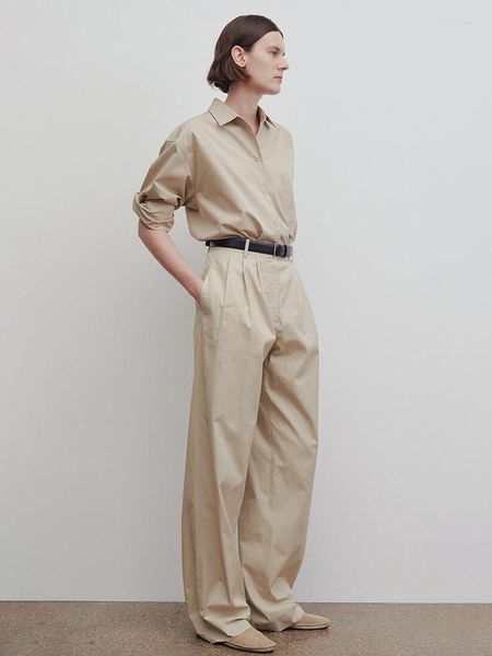 Kadın bluzları R0W marka takım elbise bahar ve yaz 2023 gevşek minimalist banliyö uzun kollu yakalı gömlek yıkanmış pamuk trend pantolon