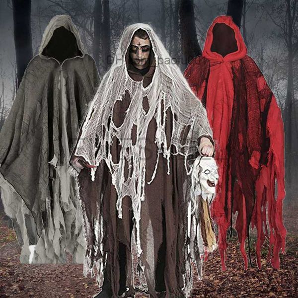 Traje de tema Unissex Halloween Ghost Dementor role-playing Gothic horror zombie tattoo chapéu com capuz festa da morte prop manto Z230804