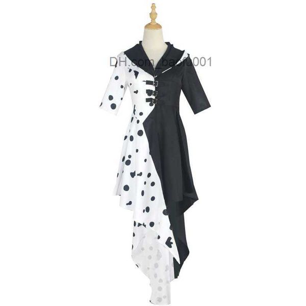 Costume a tema La malvagia signora della ragazza, la signora Clara de Ville, interpreterà il vestito in bianco e nero con i guanti da cameriera Vestito floreale da festa di Halloween Z230804