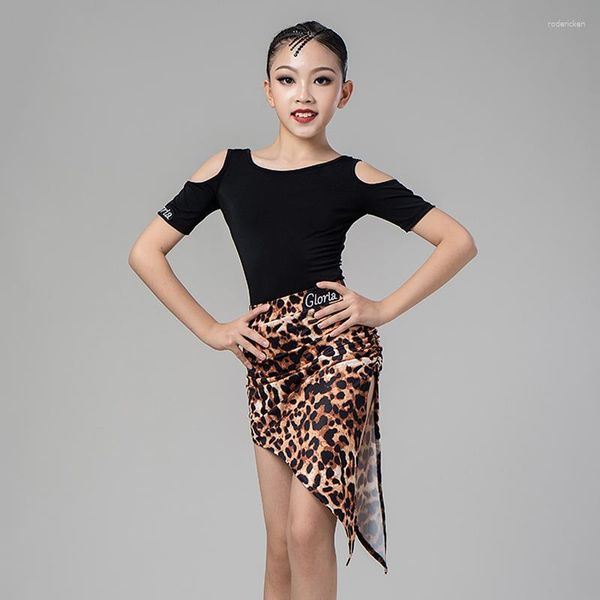 Stage Wear Latin Dance Top Ragazze Leopard Skirt Costume Ballroom Practice Samba Dress Salsa Abbigliamento Tango Dancewear DL9108