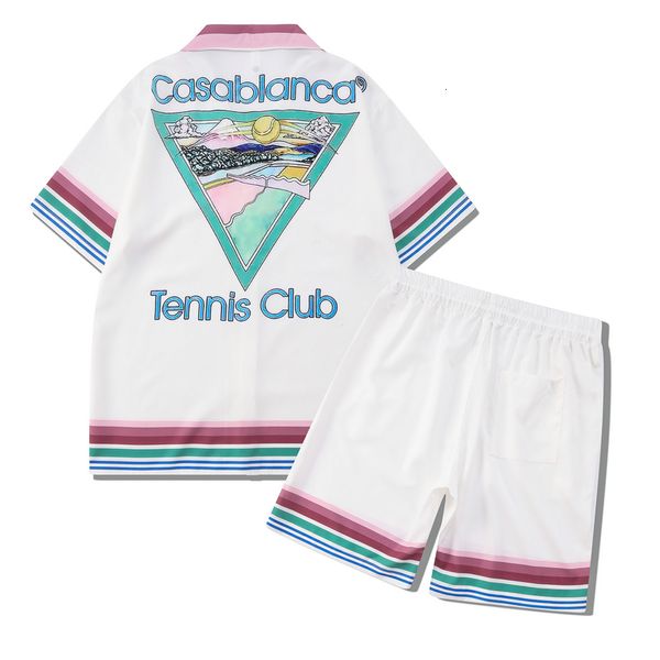 Erkekler Trailsits Kazablanka Renk Stripe Tenis Kulübü Erkek Kadın Kısa Set Hawaii Plajı Tarz Takım Hip Hop Gömlek Şort