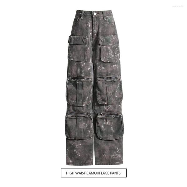 Jeans da donna 2023 Design Pocket Wide Leg Camouflage Loose Cargo Personality Pants