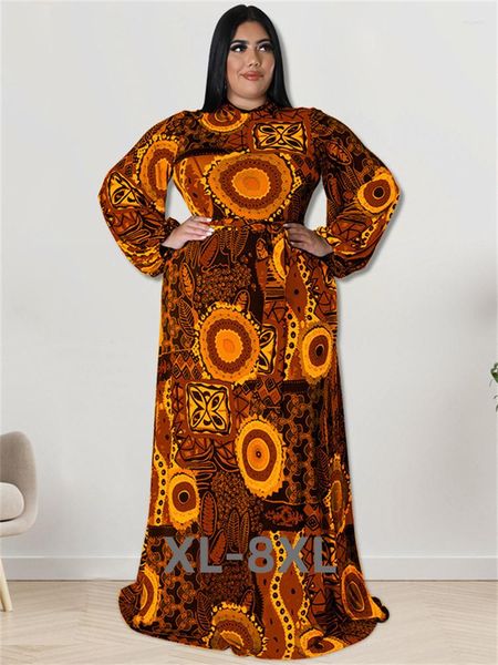 Artı Beden Elbiseler Kadınlar İçin Parti Sonbahar Giysileri Uzun Kollu Baskılı Afrika Maxi Elbise Toptan 3xl 4xl 5xl 6xl