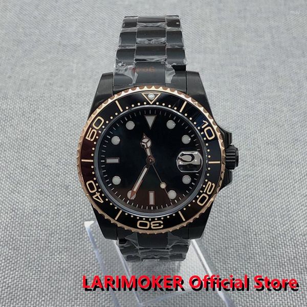 Armbanduhren LARIMOKER 40 mm vergoldetes schwarzes U-Boot-Austernarmbanduhren Automatik NH35 MIYOTA8215 PT5000 Faltschließe