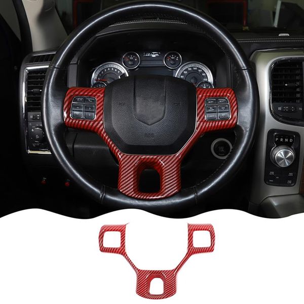 Decoração do painel de acabamento do volante do carro ABS para Dodge RAM 1500 10-17 Acessórios interiores Fibra de carbono vermelha330R