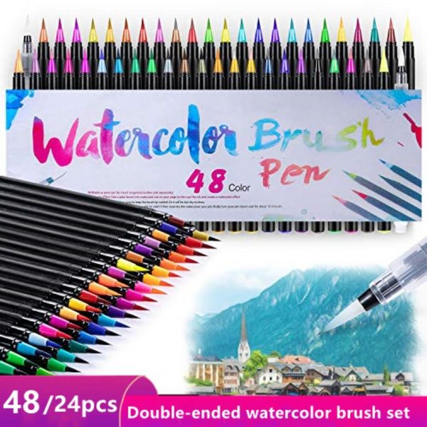 Marker-Aquarellpinsel-Set, 24/48 Farben, wasserbasierte Zeichnungsmarkerpinsel, wasserlöslich, für Erwachsene und Kinder, Kalligraphie-Geschenke, 230803