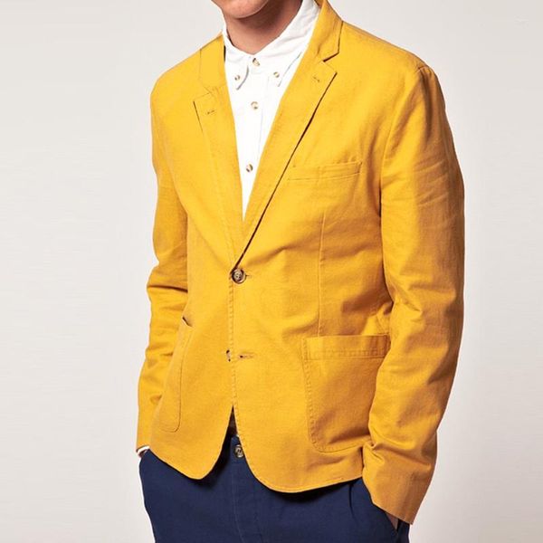Ternos masculinos feitos sob medida moda bonito lapela entalhe amarelo masculino ajuste fino padrinhos para casamento festa na praia traje masculino (calças de jaqueta)