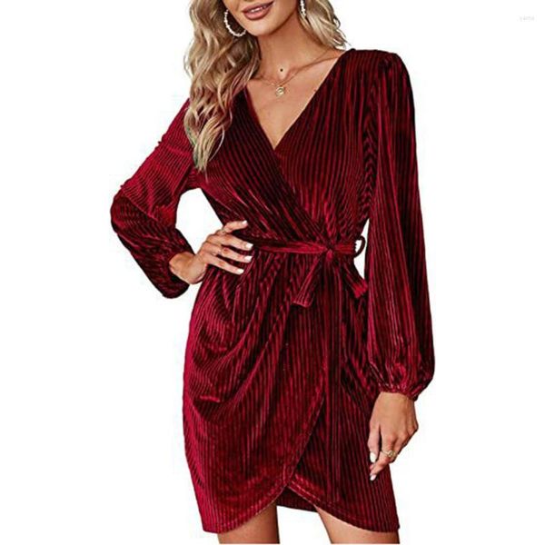 Vestidos casuais para mulheres 2023 lanterna manga longa mini vestido sexy decote em v rendas coquetel festa clube noite elegante vestidos de casamento