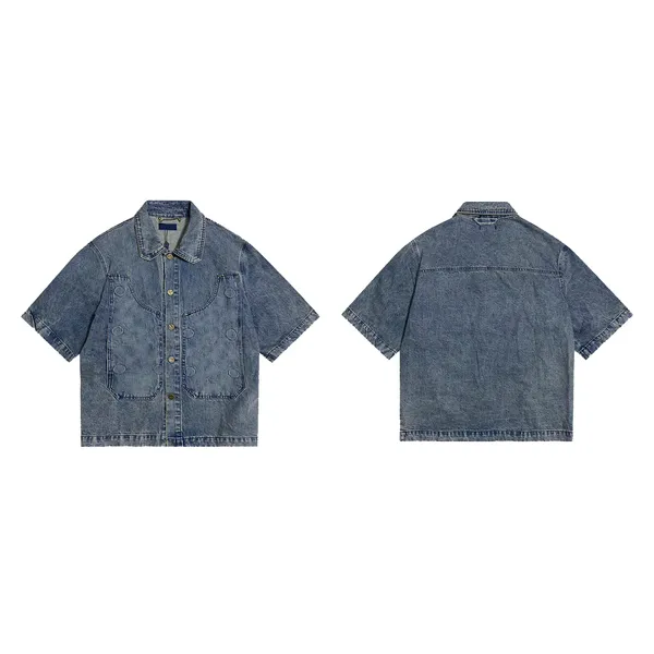 Camicia da lavoro in denim a maniche corte Camicie firmate da uomo Abbigliamento di marca Camicia da uomo manica corta Camicia stile hip-hop Top in cotone di alta qualità 10864