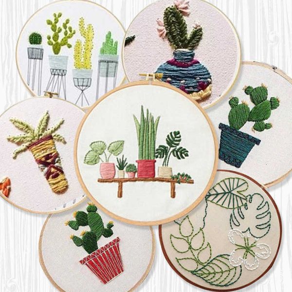 Produtos de estilo chinês casa planta verde bordado diy bordado planta de casa bordado para iniciante ponto cruz artcraft (com