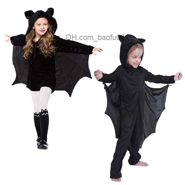 Thema Kostüm Kinder und Mädchen Schwarze Fledermaus kommt zu Halloween Hoodie einteilige Cosplay-Kleidung mit Flügeln Ohrenstrümpfen geeignet für Kinder Z230804