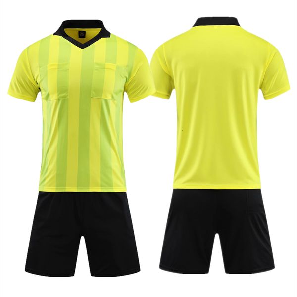 Outros Artigos Esportivos Conjunto de Camisola de Futebol Árbitro Profissional Uniforme de Futebol Adulto Listras Verticais Camisa Juiz Decote em V Três Bolsos Shorts 230803