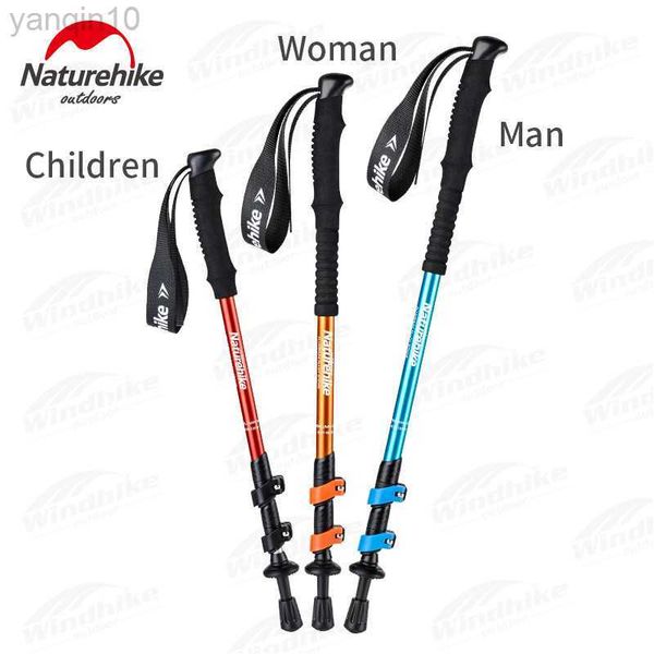 Bastões de trekking Naturehike Bastões de trekking Bastões de caminhada para homens, mulheres, crianças, ultraleves, 3 seções, haste de liga de alumínio 50-135 cm HKD230804