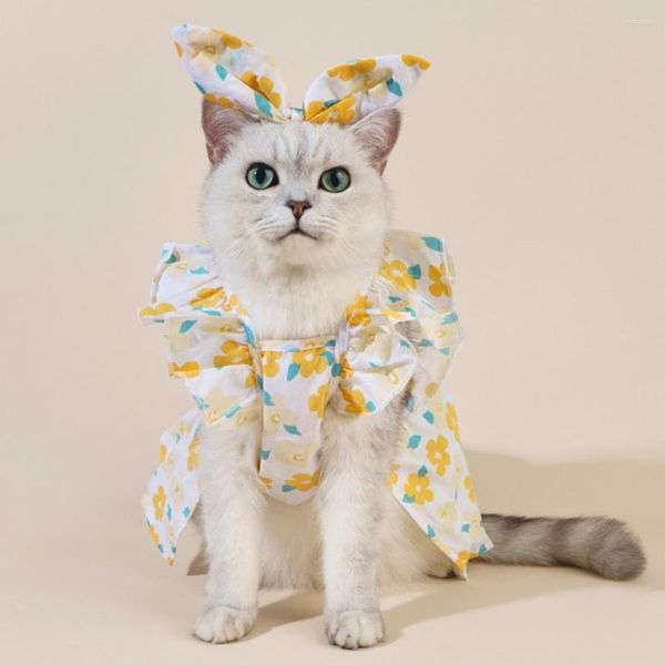 Vestuário para cães Fácil de acariciar Vestido Elegante Charmoso Estampa de Flores Para Gatos Cães Uso Confortável Princesa