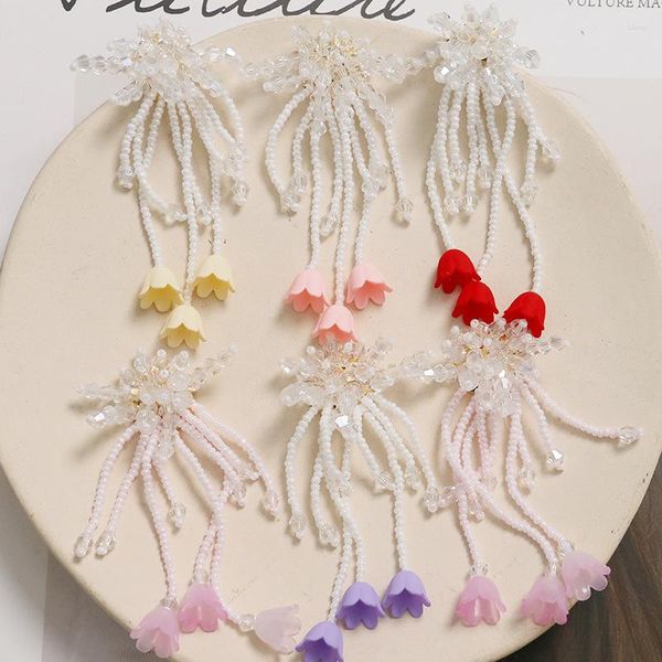 Charms 1 Stück süßes Mädchen mit Fransen Kristall Maiglöckchen Blumen DIY handgewebte Perlen Haarnadeln Haarschmuck Ohrringe Material