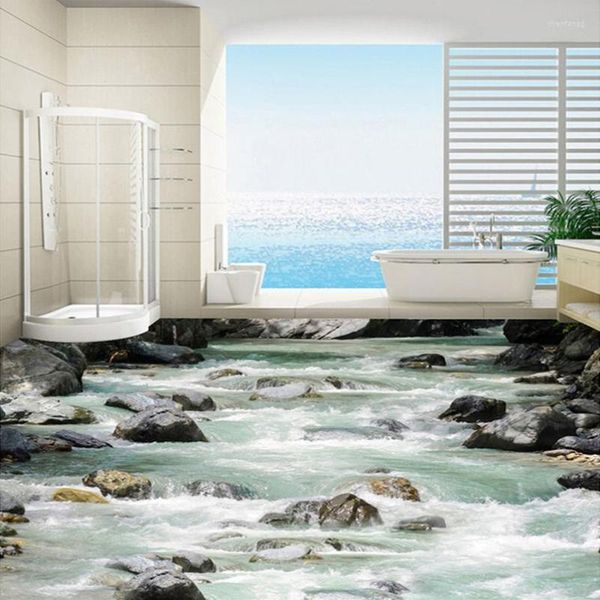 Tapeten Benutzerdefinierte Wandbild Tapete 3D HD Fluss Stein Schlafzimmer Badezimmer Boden Aufkleber Wasserdichte PVC Selbstklebende Tapete Malerei