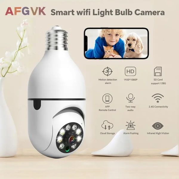 1pc Afgvk Wi -Fi Light Light Camera - 355 градусов Pan/Tilt, 1080p Smart Home Cam с обнаружением движения, ночным видением, двусторонним разговором - крытый/наружный E27