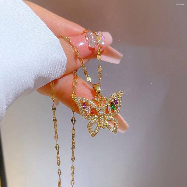 Ketten Strass-Schmetterlings-Charm-Halskette für Frauen