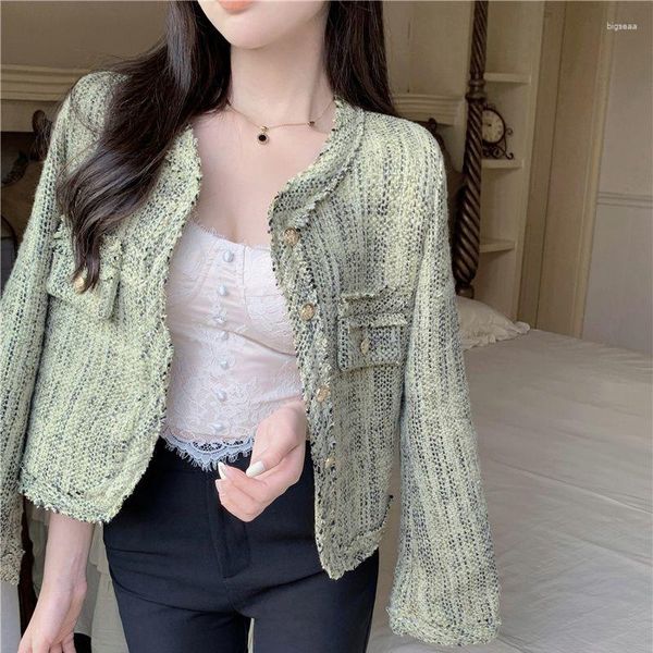 Jaquetas femininas de alta qualidade temperamento jaqueta de lã feminina outono inverno moda casual tweed lã trançada casacos curtos feminino outwear