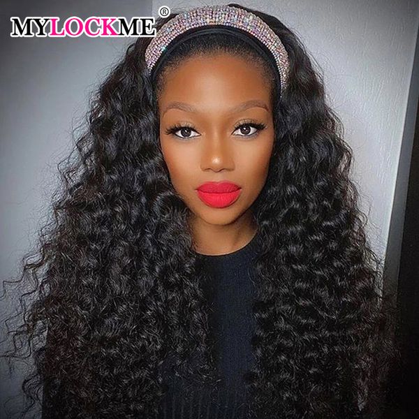 Perucas Sintéticas MYLOCKME Deep Wave Tiara Peruca Cabelo Humano Brasileiro Para Mulheres Negras Natural Curly Fall Machine 230803