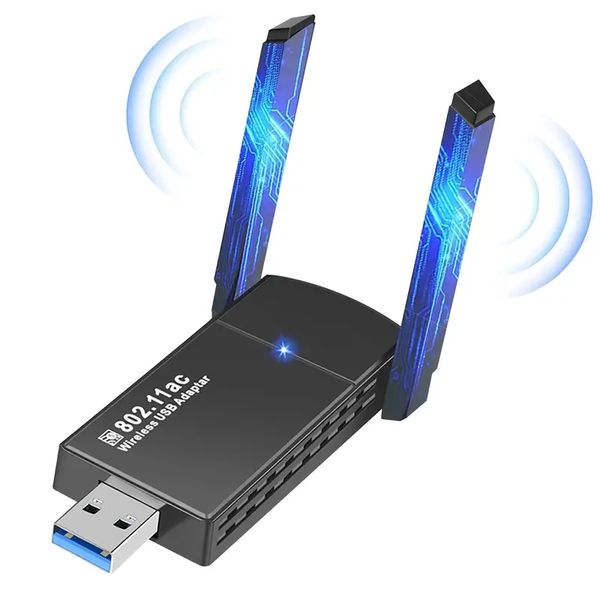 USB Wi -Fi Adapter 1300 Мбит/с 5DBI Dual -полос UBS3.0/5 ГГц Wi -Fi Adapter для ПК, 802.11ac Wi -Fi Dongle для Win7 8 10 11 XP Mac Linux, USB -сетевые адаптеры сети сети