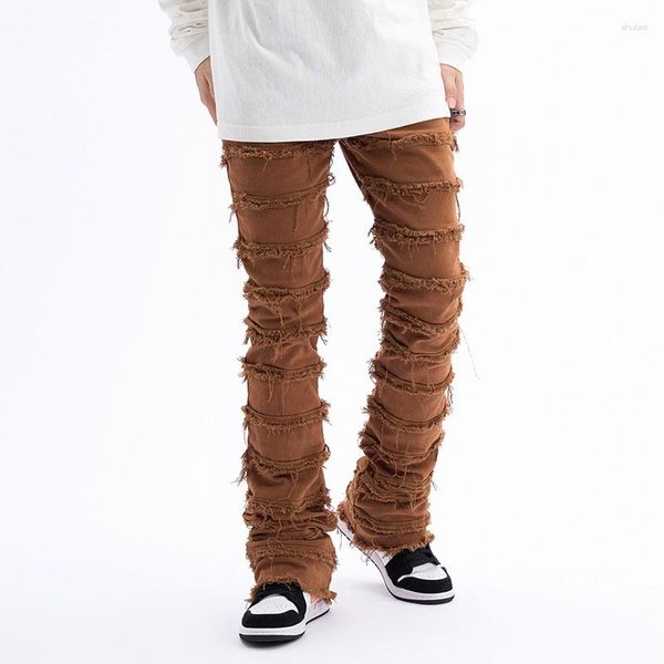 Jeans Masculino Harajuku Hip Hop Streetwear Listrado com Borla Desfiado Calças Baggy Diretas Masculino Feminino Sólido Monstache Calças Denim Casuais