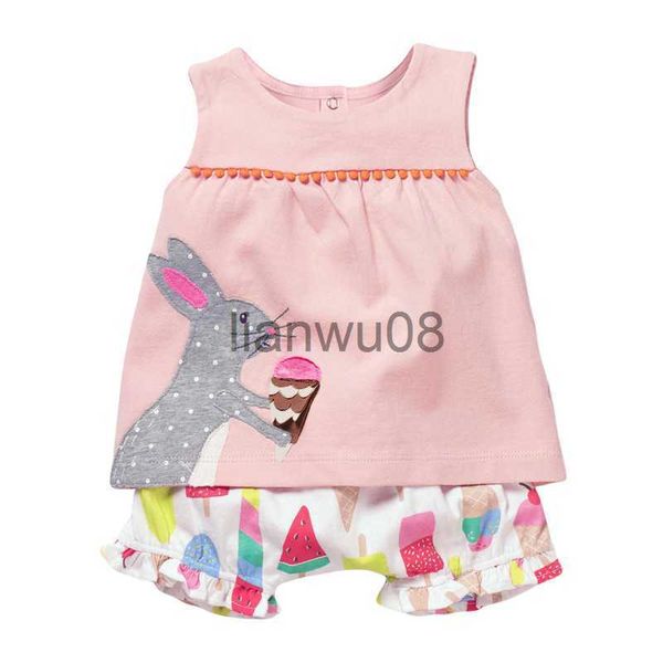 Set di abbigliamento Metri di salto Applique Bunny Set di abbigliamento per bambini per 27T Vestiti per ragazze Estate Cotone 2 pezzi Set Abiti di vendita caldi Abiti per ragazze x0803