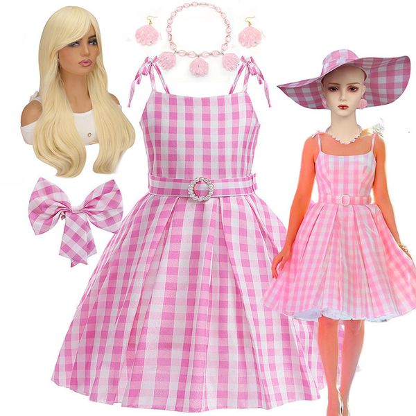 Abiti da ragazza Americani ed europei Vintage Plaid Girls Barbi Dress Movie Halloween Doll Pink Girls Costume Cosplay Kid Carnival Slip Vestidos 230803