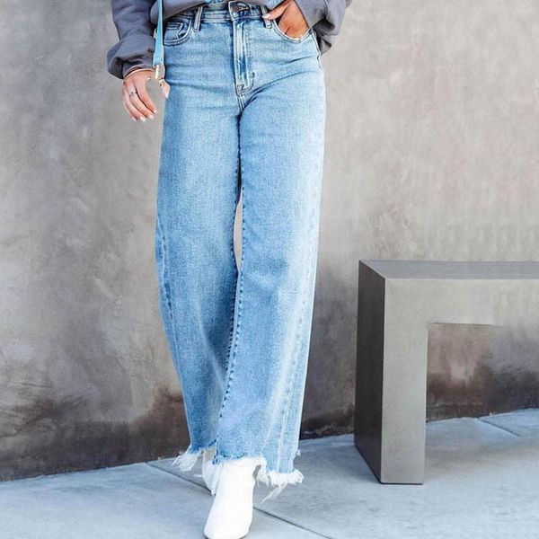 Kadınlar Kot yaz Kadın Kargo Pantolon Yüksek Bel Gasit Kenar Düz Modifiye Bacak Tipi Geniş Kore Sokak Giyim