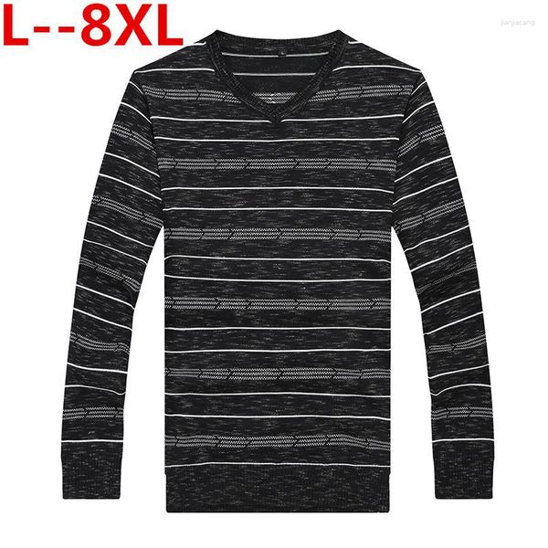 Erkek Sweaters Sosyal 8xl 6xl Marka Pamuk İnce Külot Sıradan Tığ İşaretli Çizgili Örme Süveter Erkek Masulino Jersey Giysileri