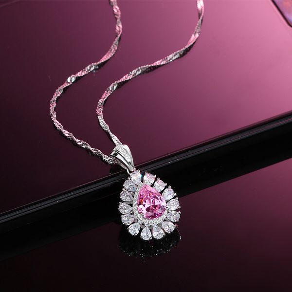 Clássico simples gota de água colar alto carbono diamante s925 prata esterlina cereja rosa cristal pingente nicho jóias atacado