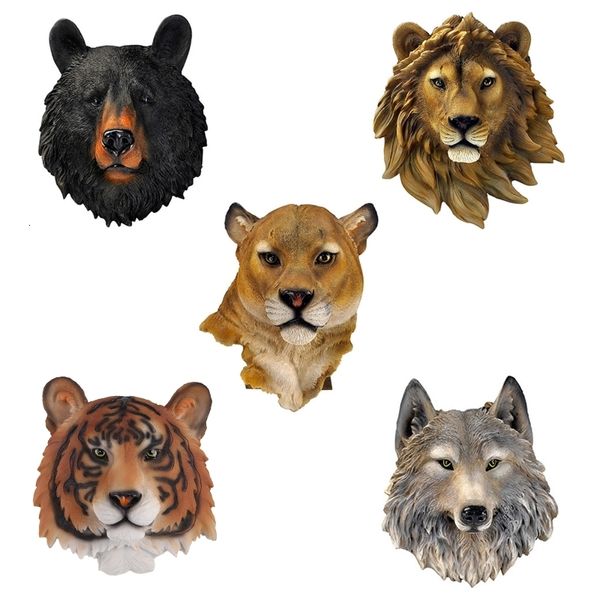 Objetos decorativos Estatuetas 3D Cabeça de animal Parede Pendurado Lobo Tigre Leopardo Leão Urso Mural Escultura Vida Selvagem Estatuetas Esculturas Countrys 230804