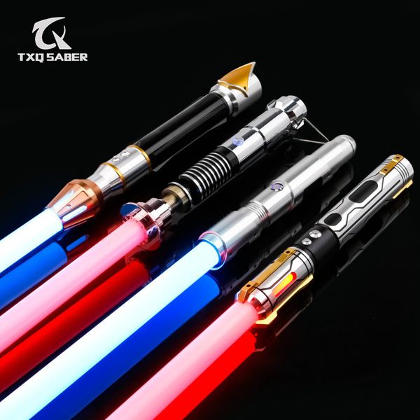 LED SwordsGuns TXQSABER Smooth RGB Neo Pixel Lightsaber Metal Hilt 1 inch Blade Heavy Dueling Laser Swords Colori che cambiano Soundfonts Giocattoli per bambini 230804