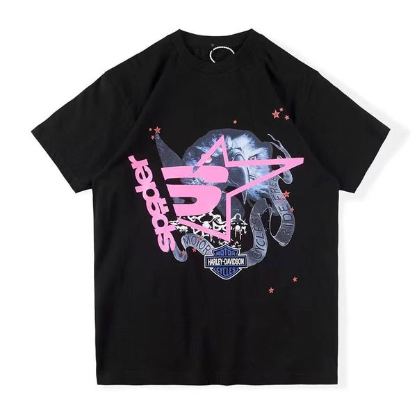 Mens camisetas 23ss homens camiseta rosa jovem bandido sp5der 555555 mulheres qualidade espuma impressão aranha web padrão manga curta moda cdf