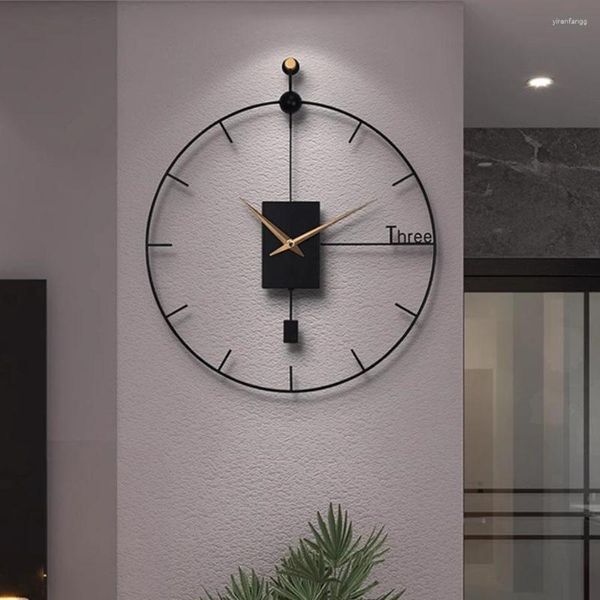 Relojes de pared, decoración de reloj para el hogar, minimalismo redondo, manecillas únicas para sala de estar, diseño moderno negro, decoración artística Wanduhr