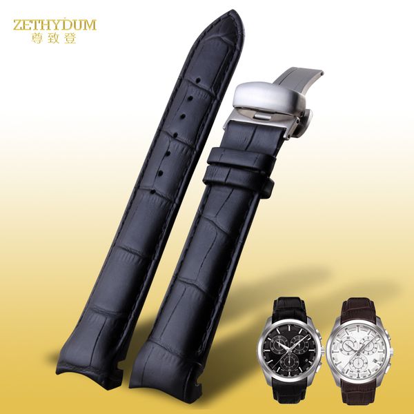 Uhrenarmbänder mit gebogenem Ende, echtes Lederarmband, Herrenarmband für Tissot T035 Uhrenarmband 22 23 24 mm, Schmetterlingsverschluss 230803 für Armbanduhren
