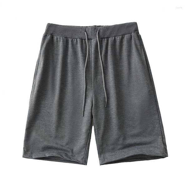 Shorts Masculino Verão Básico Cor Sólida Casa Reta Praia Calça Média Casual Esportes Cinza Claro Preto Escuro