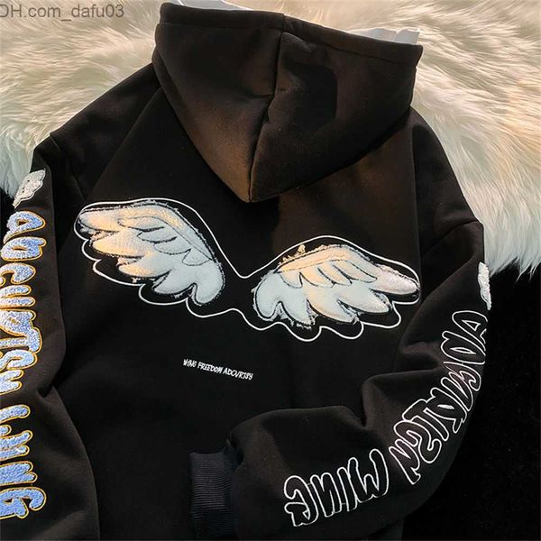 Erkek Hoodies Sweatshirtler Yeni Punk Gotik Kanat Mektubu Baskı Hoodie Kadın Sweatshirt Moda Sokak Kıyafetleri Büyük boy uzun kollu üst Y2K Z230804