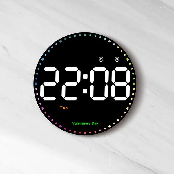 Настенные часы цифровые электронные часы дистанционное управление календарь дата календарь круглый светодиод для спальни домашний декор интеллектуальный двойной сигнализация