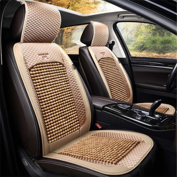 Capas para banco de carro universal respirável verão contas de resfriamento couro bambu protetor de almofada frontal automáticacarro276c
