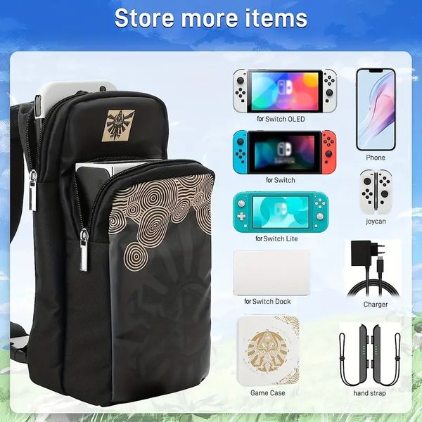 1 % -ной туристической сумки, совместимая с моделями Nintendo Switch/Lite/OLED, портативным водонепроницаемым игрой в рюкзаке для слез в королевстве с плечевыми ремнями