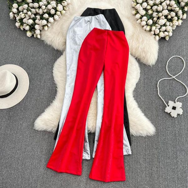 Pantaloni da donna 2023 Summer Korean Girls Retro Casual Women Slim Bell Bottoms Fashion Red White Black Wokr Pantaloni