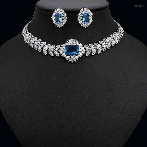 Necklace Earrings Set Fashion Luxurious Women Cubic Zirconia Geometry Earring Jewelry For Wedding Banquet