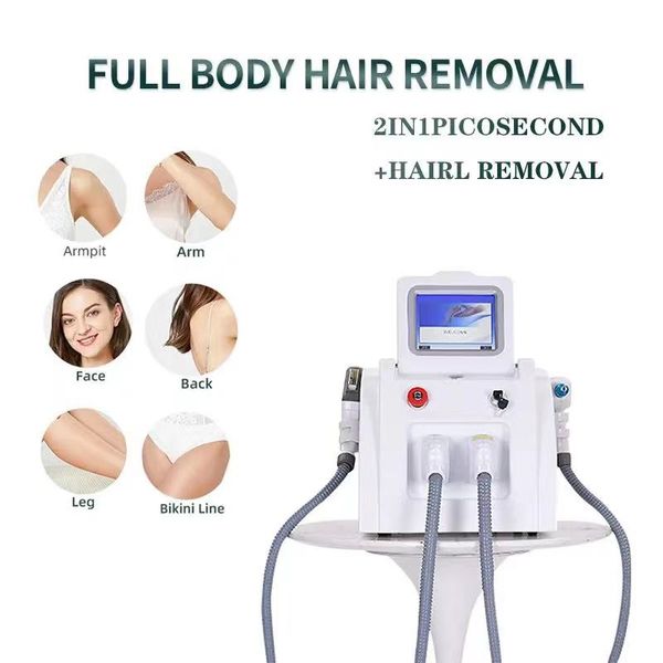 2 em 1 profissional OPT IPL máquina de depilação a laser Nd Yag Laser Tattoo Removals elight tratamento de pigmentação de rejuvenescimento da pele Beauty Machine