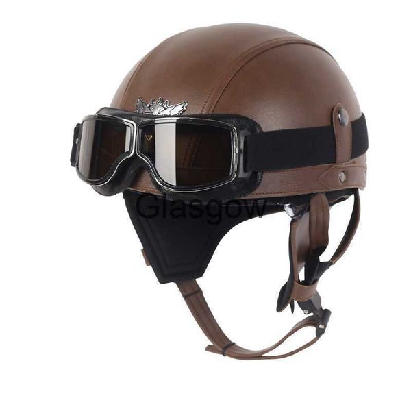 Caschi moto mezza faccia Casco moto in pelle Casco vintage Moto Moto faccia aperta Retro mezzo casco Chopper Biker Pilot DOT x0802