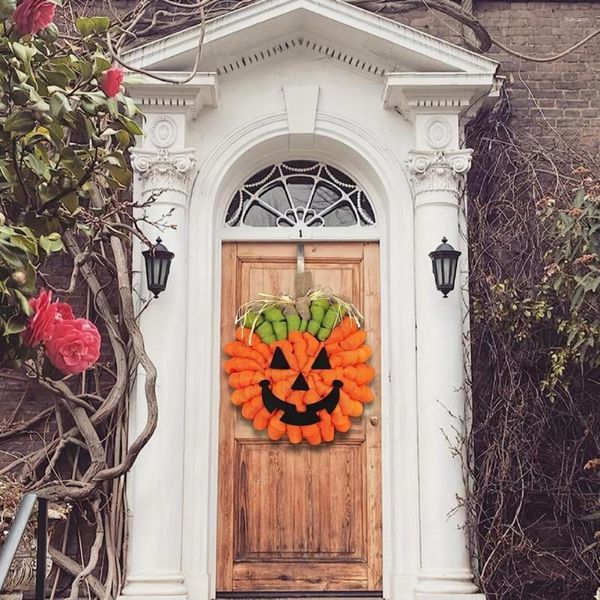 Fiori decorativi Ciondolo zucca Decorazione di Halloween Ghirlanda Appendiabiti per porta con faccia di fantasma non sbiadita per interni ed esterni