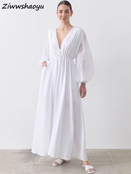 Vestidos casuais de alta qualidade verão moda feminina passarela designer manga lanterna cintura única seios branco estampado grande vestido de linho balanço