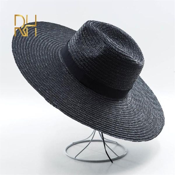 Visiere moda estiva Cappello di paglia di grano nero viaggio all'aperto shopping protezione solare sole Cappellini jazz Cappello Fedora per erba naturale per adulti 230804