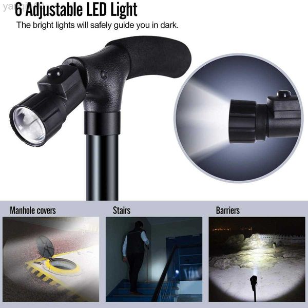 Bastões de trekking Bengala dobrável com luz LED Bengala dobrável Antiderrapante Leve Incapacidade Bastão de alumínio Tocha Ajustável Portátil HKD230804